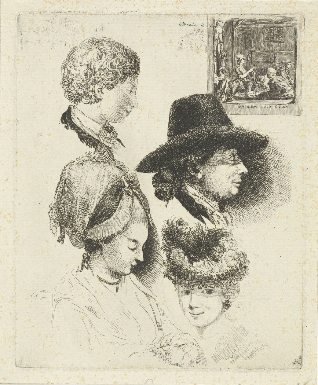 Studieark med portrætter af Louis Bernard Coclers og hans familie af Louis Bernard Coclers