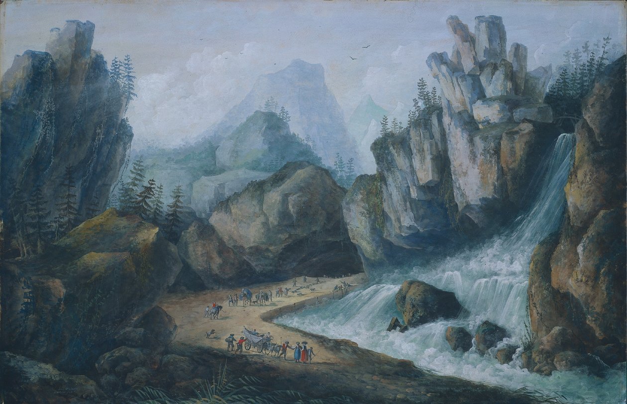 Torrent og vandfald i Alperne, 1792. af Louis Bélanger