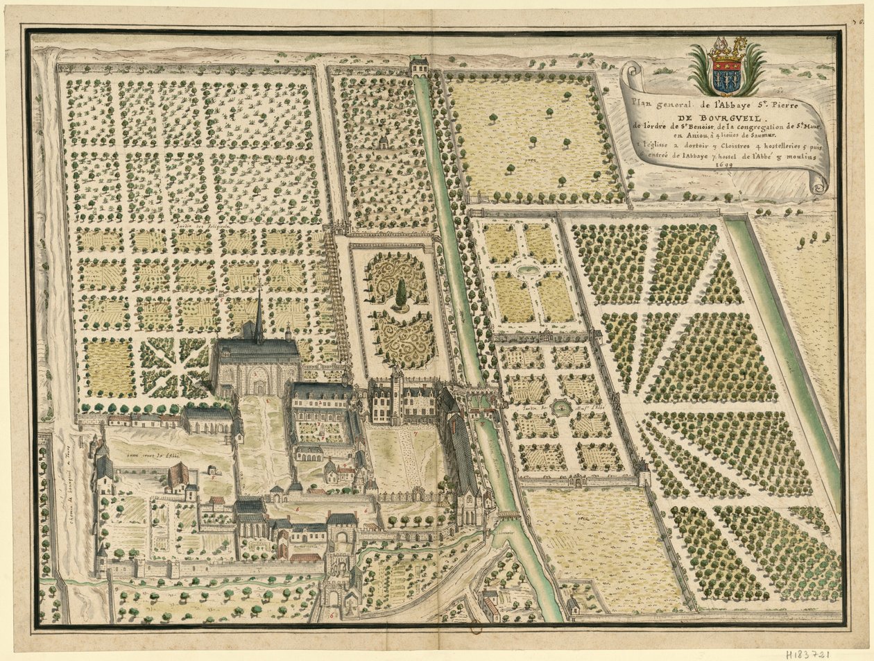Abbaye de Bourgueil, generel plan af Louis Boudan