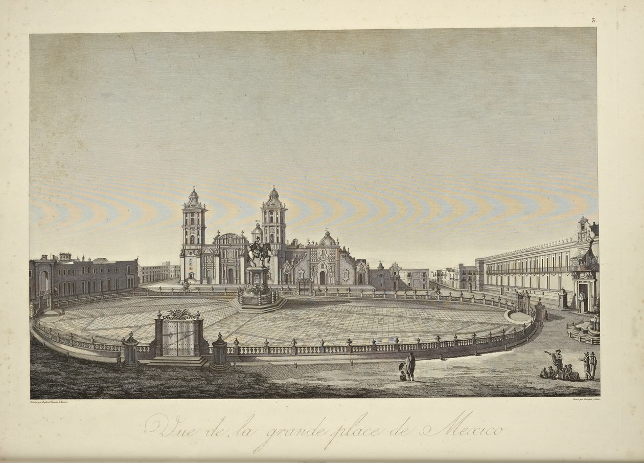 Udsigt over hovedtorvet, Mexico City, illustration fra 
