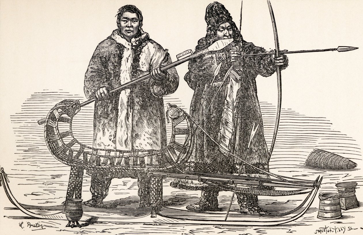 Indfødte buryater fra den buryatiske republik, Rusland, fra Fra Paris til Pekin over Sibirisk sne af Victor Meignan, graveret af Smeeton-Tilly (Burne Smeeton (fl.1840-60) og Auguste Tilly (d.1898)), publ. af Louis Breton