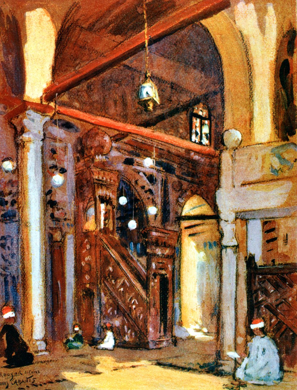 Interiør af al-Muayyad-moskeen, Kairo, Egypten, 1928 af Louis Cabanes