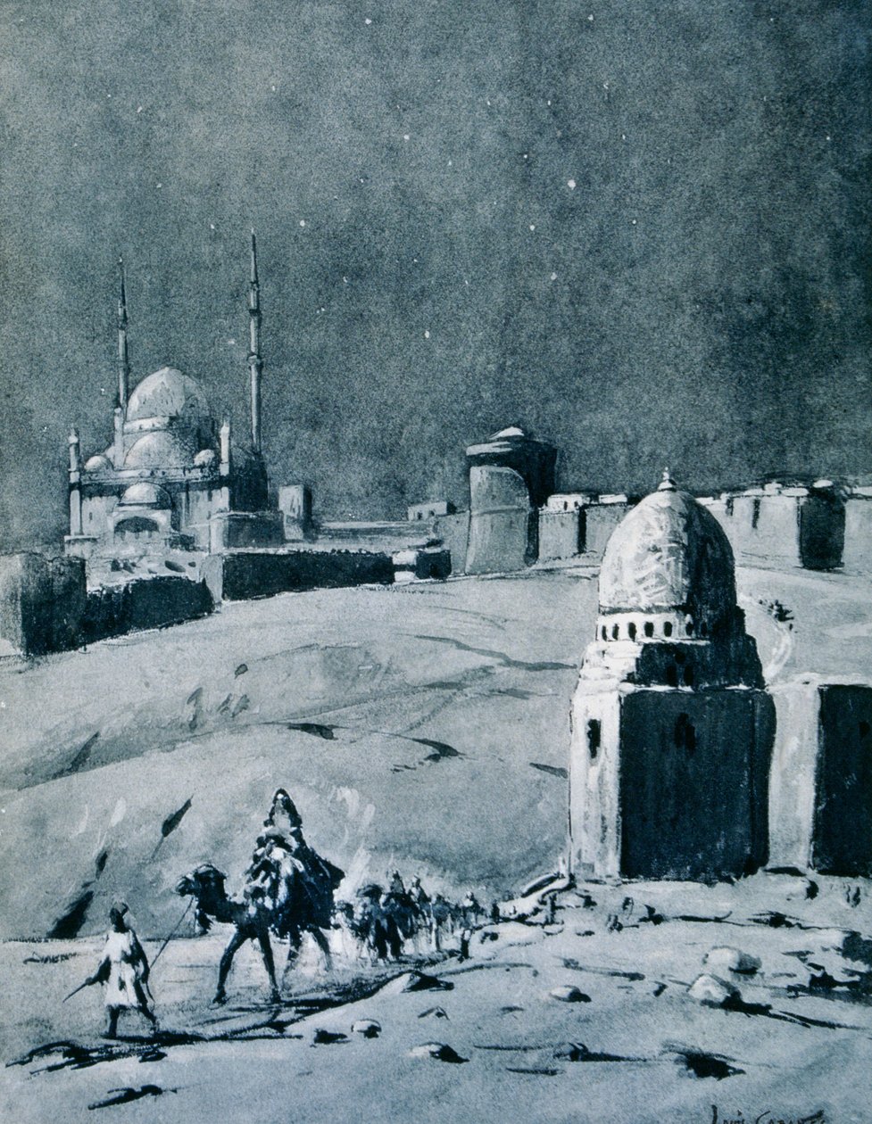 Muhammad Alis moske under måneskin, Cairo, Egypten, 1928 af Louis Cabanes