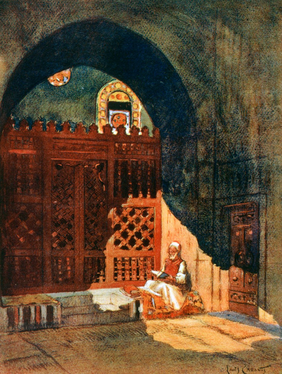 Læsning af Koranen i en moske, Cairo, Egypten, 1928 af Louis Cabanes