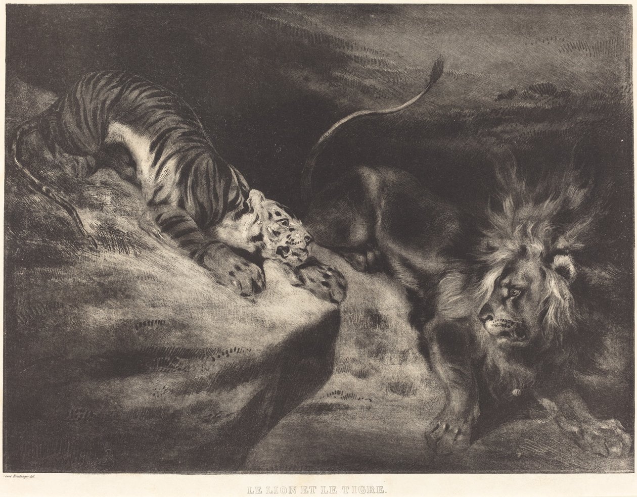 Løven og tigeren af Louis Candide Boulanger after Eugène Delacroix