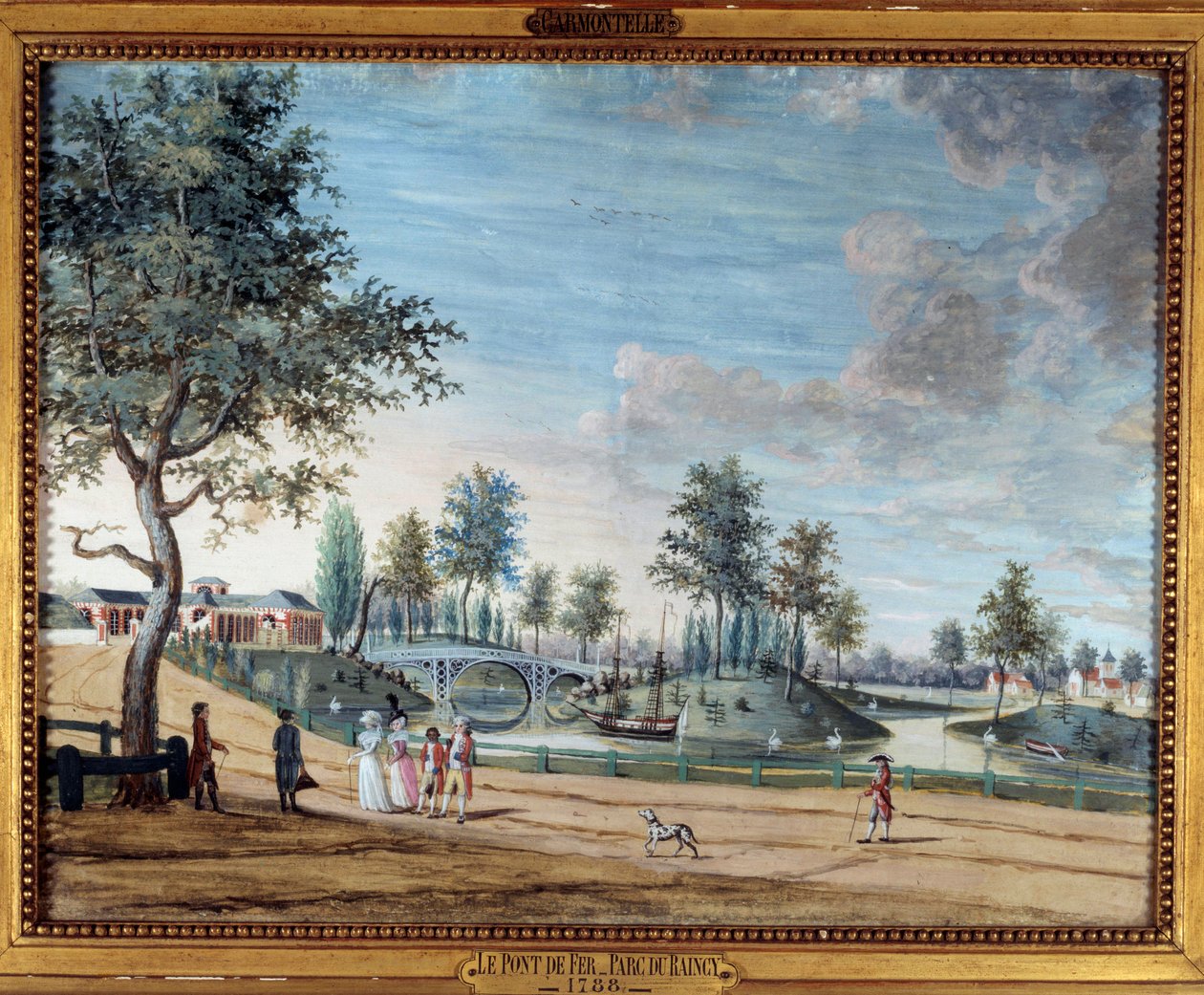 Udsigt over Jernbroen i Parc du Raincy af Louis Carrogis Carmontelle