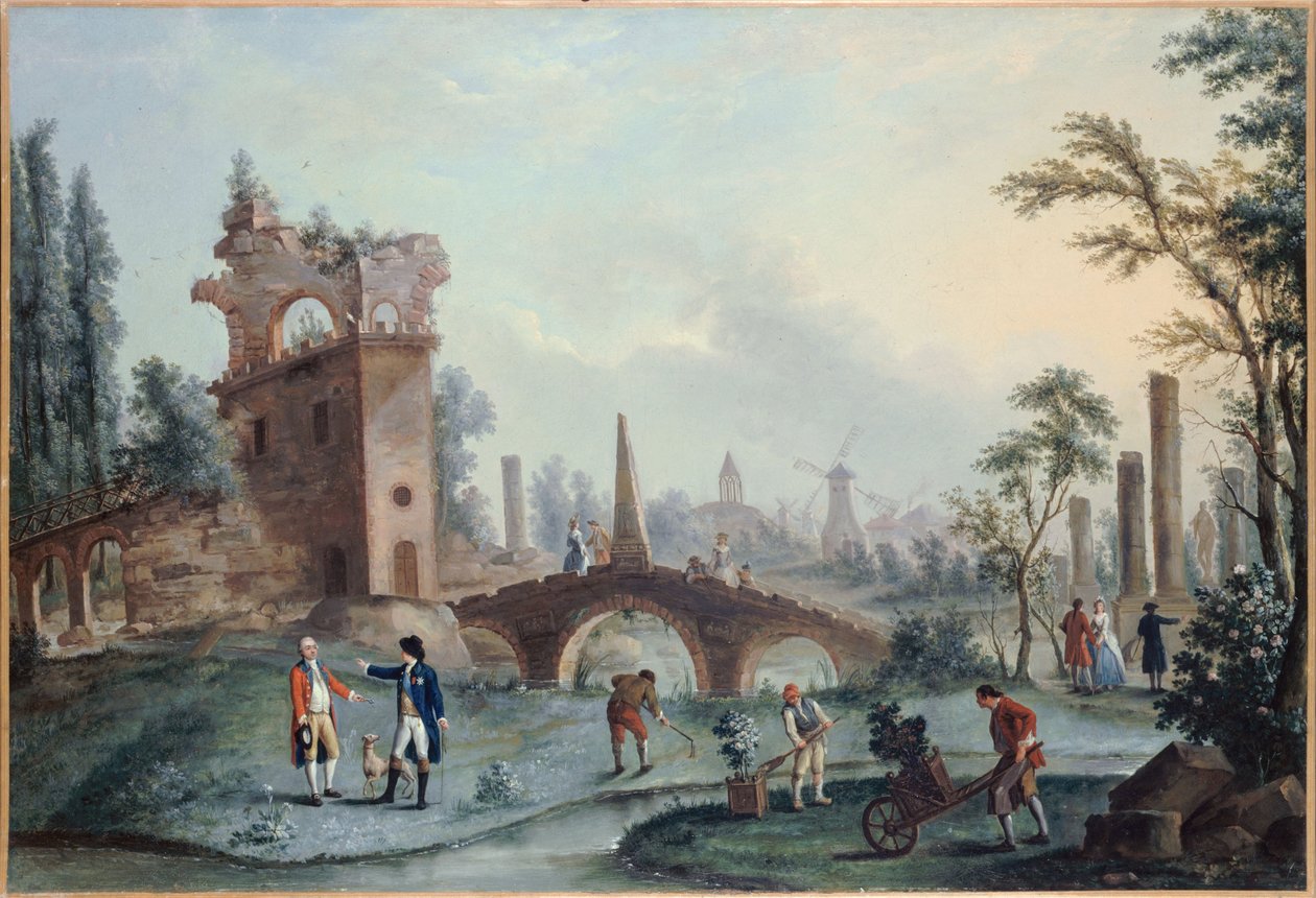 Udsigt over Monceau-haven, ca. 1778 (olie på lærred) af Louis Carrogis Carmontelle
