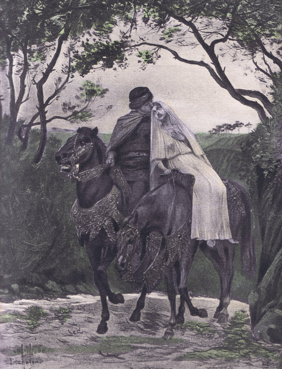 The Fugitives, illustration fra Decameron af Boccaccio udgivet af Navarre Society 1930