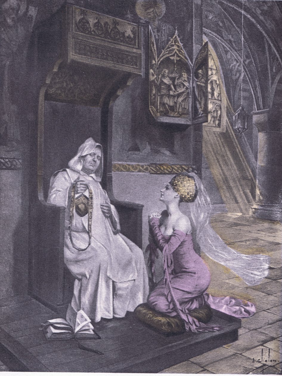 Damen og Friar, illustration fra Decameron fra Boccaccio udgivet af Navarre Society 1930
