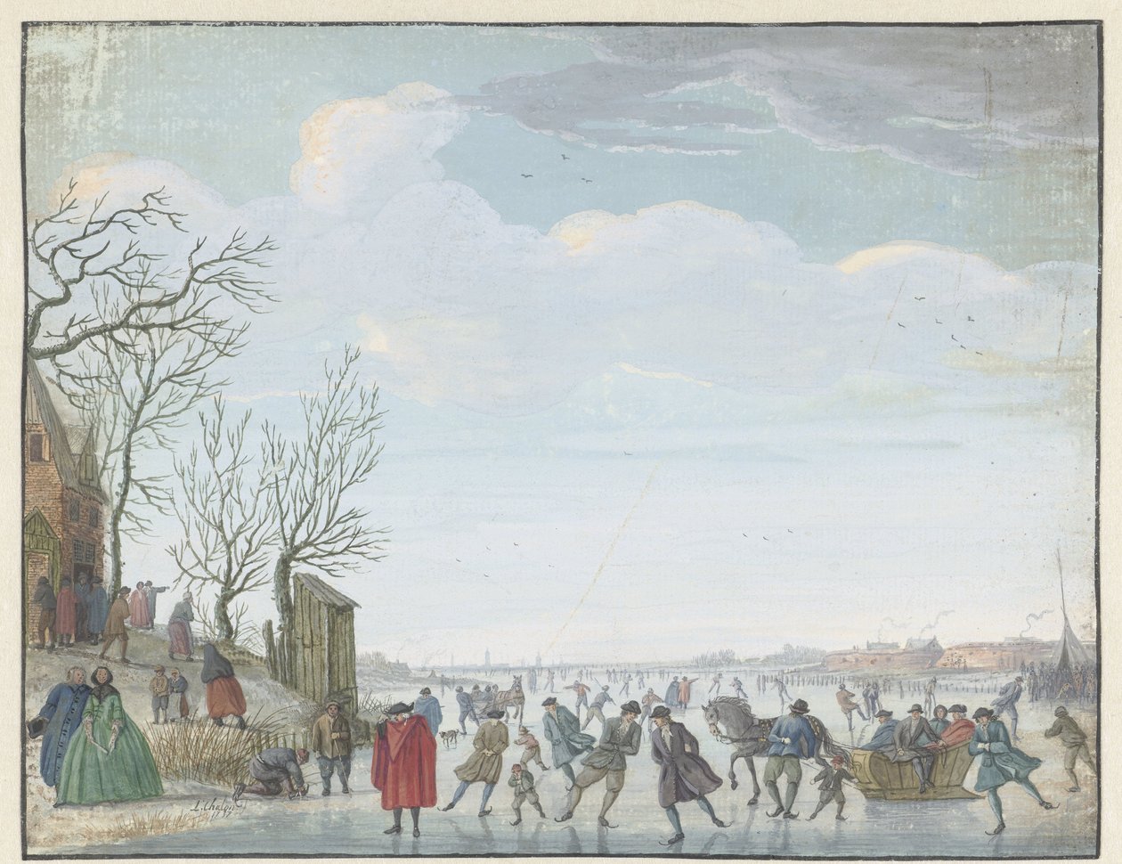 Vinterlandskab med issjov af Louis Chalon
