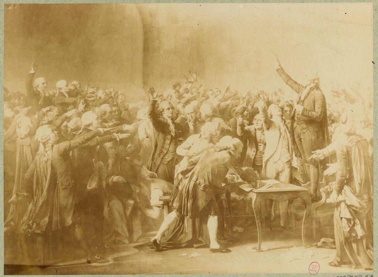 The Tennis Court Oath, 20. juni 1789 (sepia-billede) af Louis Charles Auguste (after) Couder