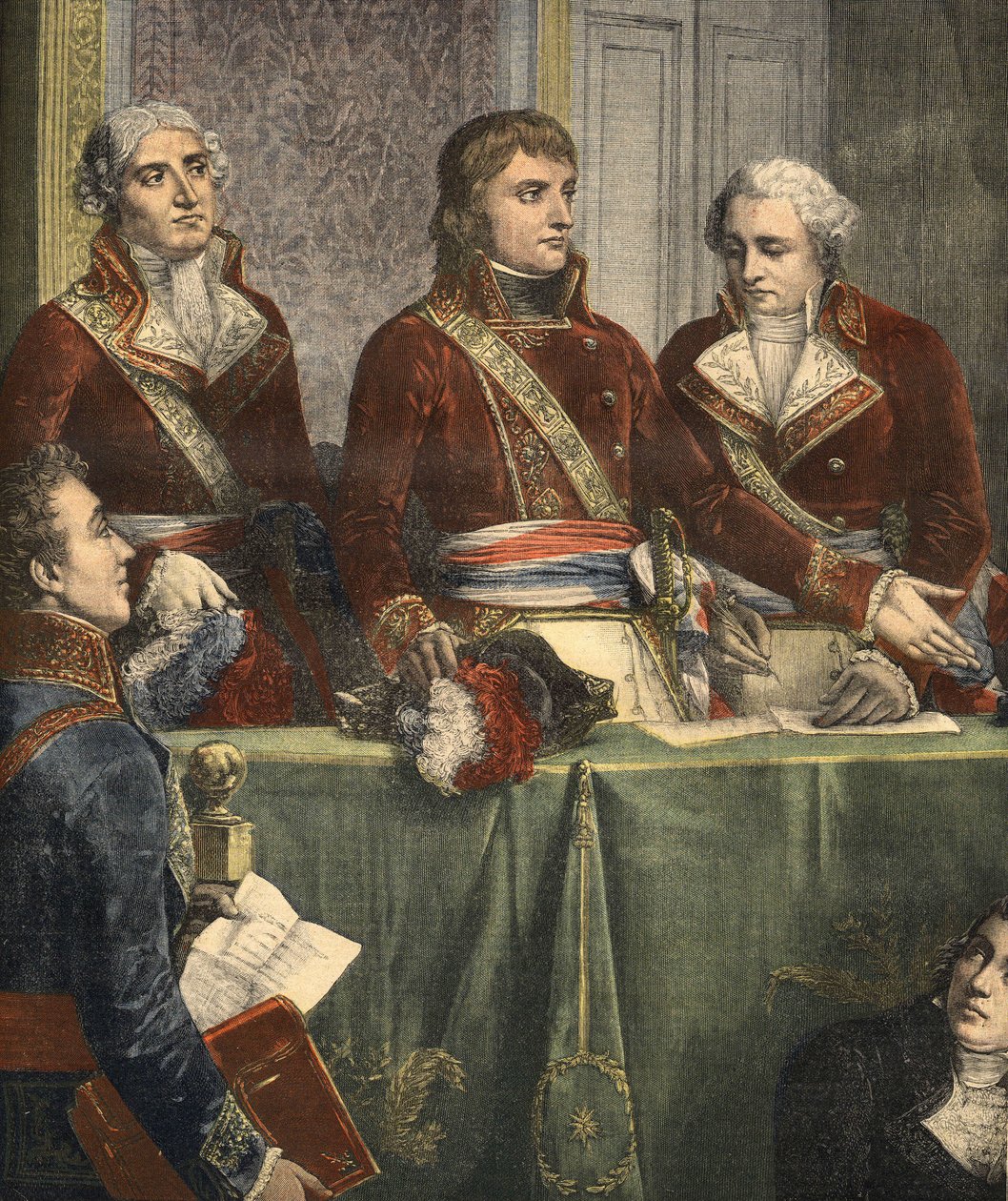 Indsættelse af statsrådet i Palais du Petit Luxembourg den 25. december 1799 (stik) af Louis Charles Auguste Couder