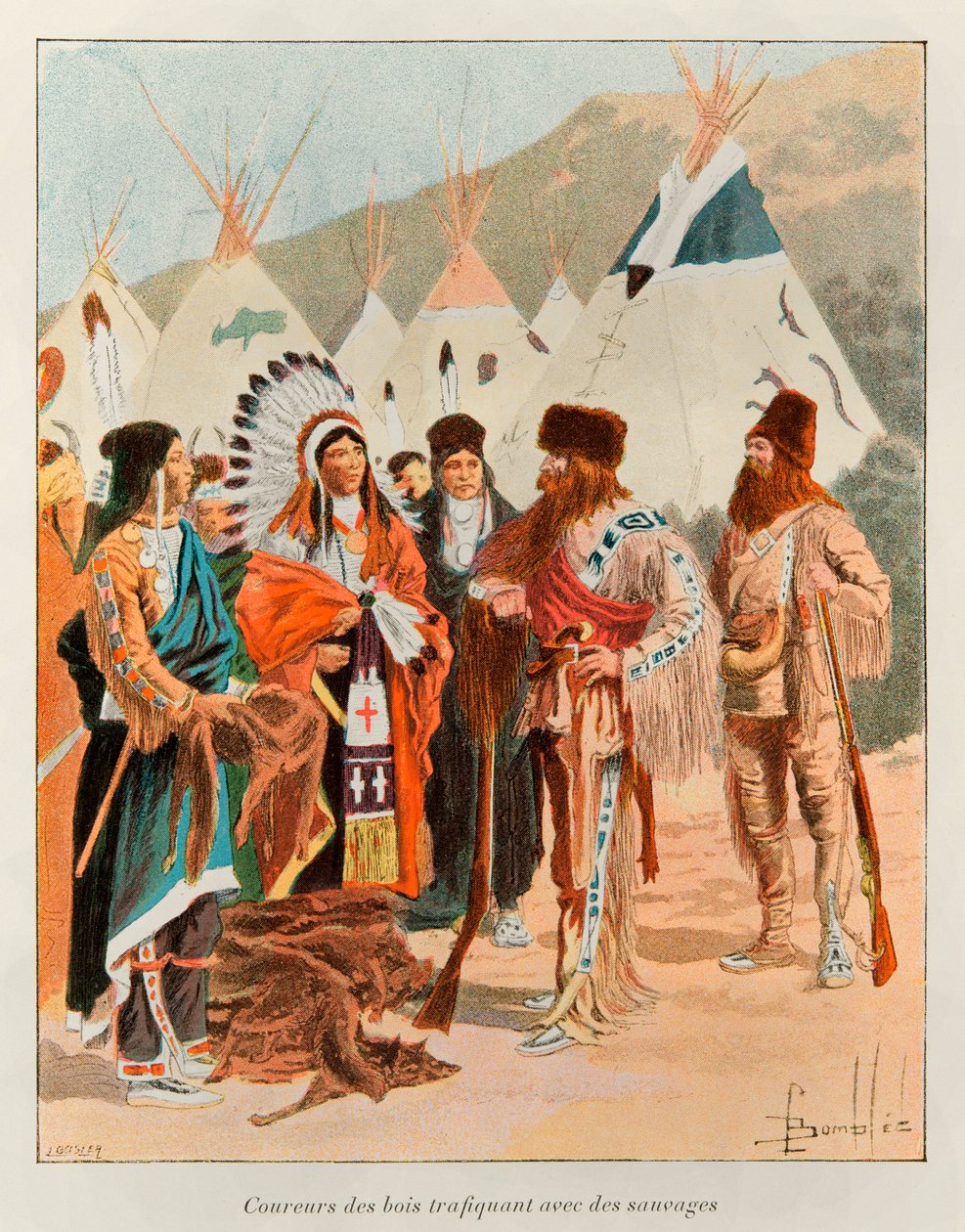 bombede Louis (1862 - 1927); Coureur des bois menneskehandlere med vilde i det 18. århundrede (fangstmand i Canada); History of New France af Eugene Guenin - 1900 - Coll, Part. af Louis Charles Bombled