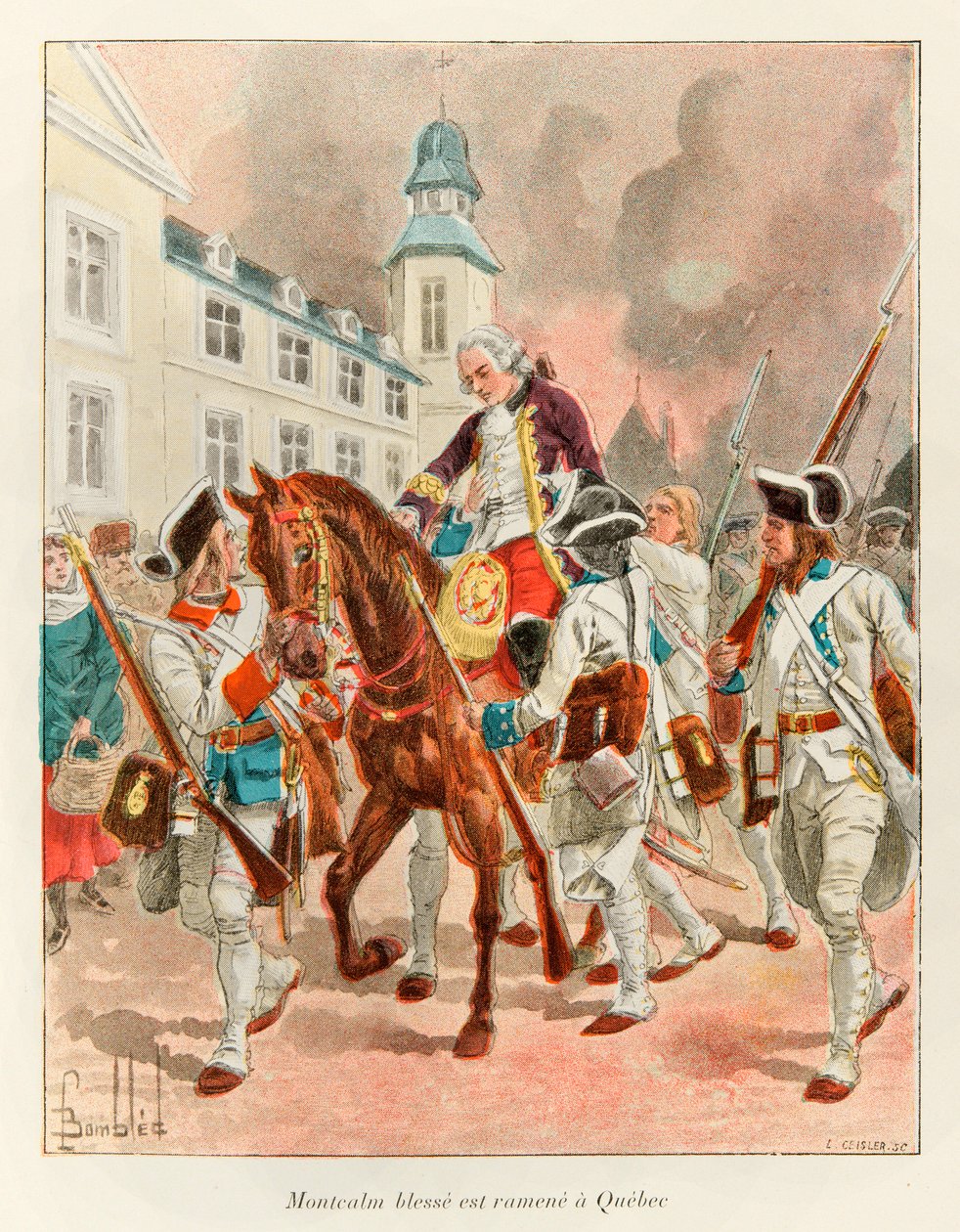 bombede Louis (1862 - 1927); General Louis Joseph (Louis-Joseph) af Montcalm (1712-1759) såret blev returneret til Quebec efter slaget ved Abrahams sletter den 13. september af Louis Charles Bombled
