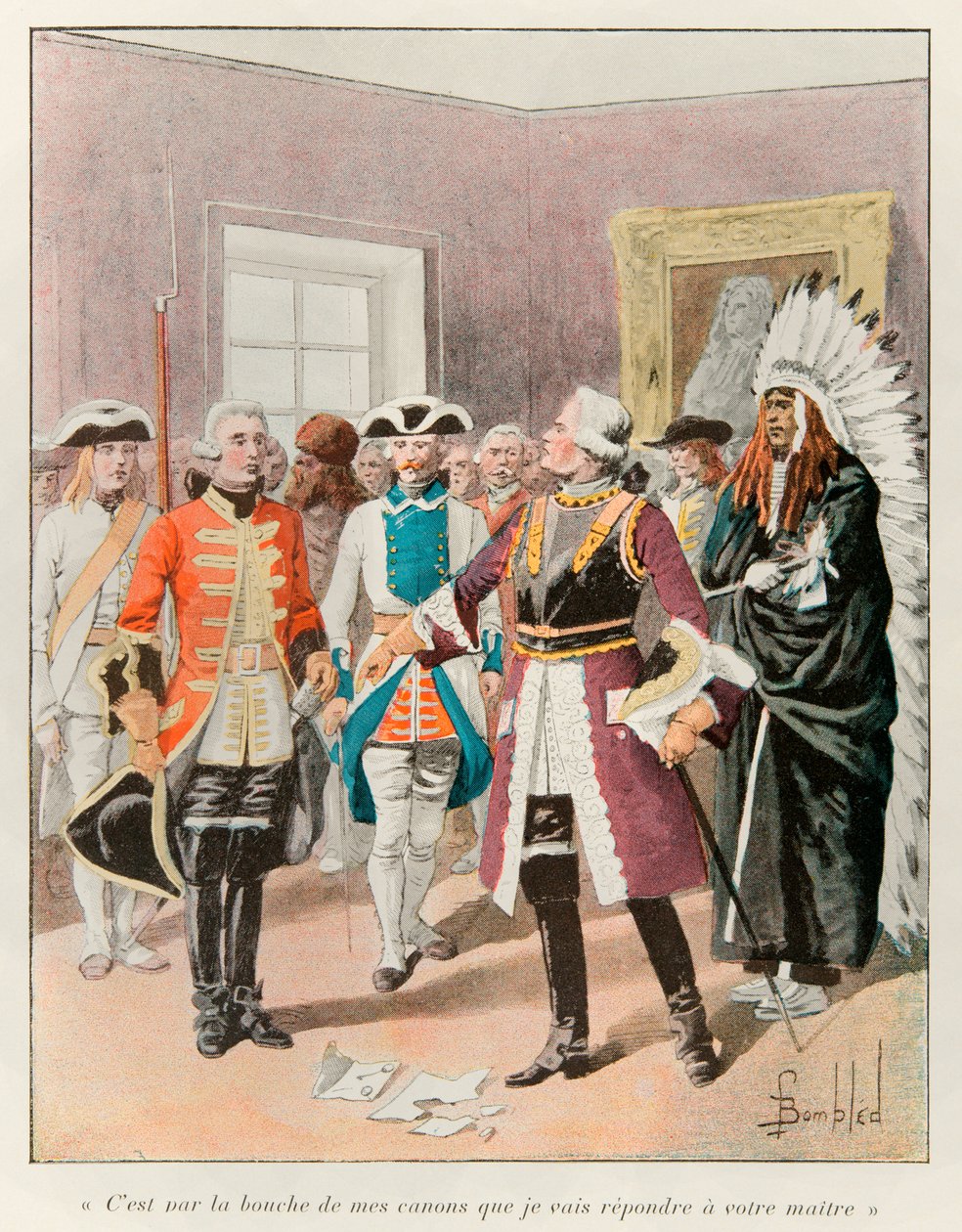 bombede Louis (1862 - 1927); Louis de Frontenac (1622-1698), der modtog den engelske udsending, der tilkaldte ham til at udlevere byen Quebec uden kamp i 1690, svarede ham "" det er ved mundingen af mine våben, at jeg vil svare din herre ""; Histoire de la af Louis Charles Bombled