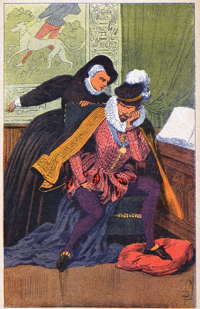 Catherine de Medicis og hendes søn Charles IX af Louis Charles Bombled