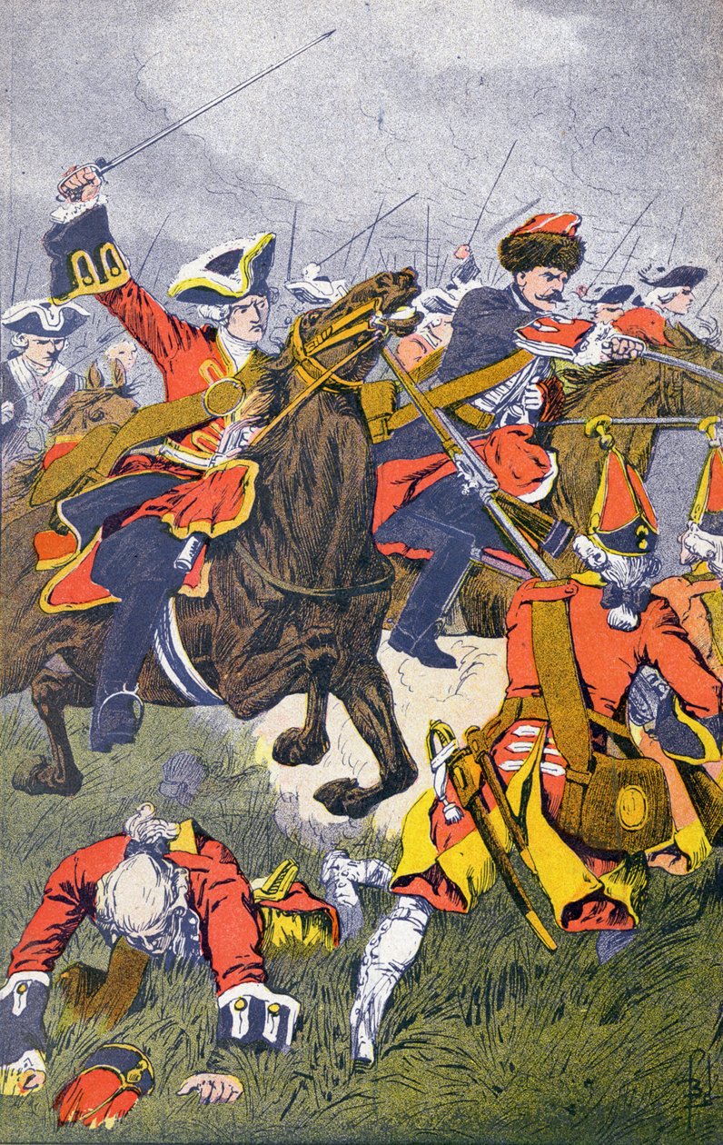 Angrebet af Kongens Hus i slaget ved Fontenoy af Louis Charles Bombled