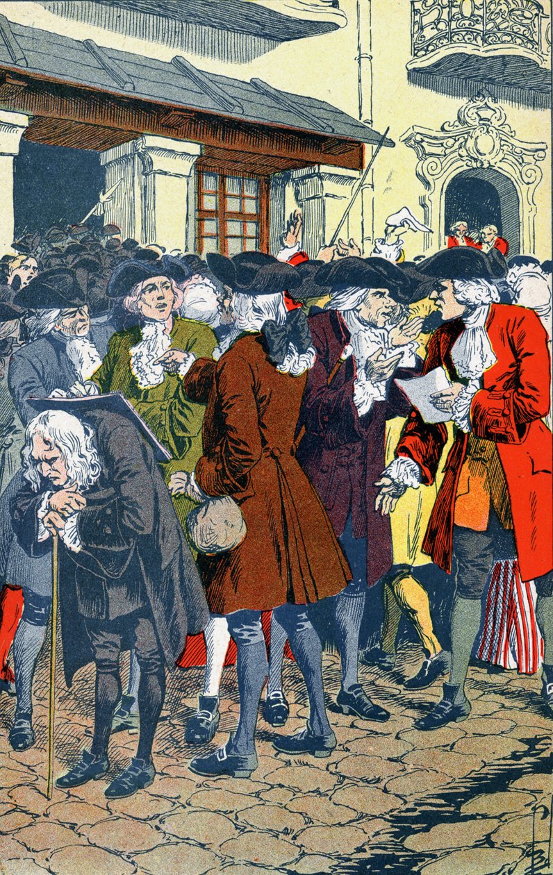 Folkemængde foran Law Bank af Louis Charles Bombled
