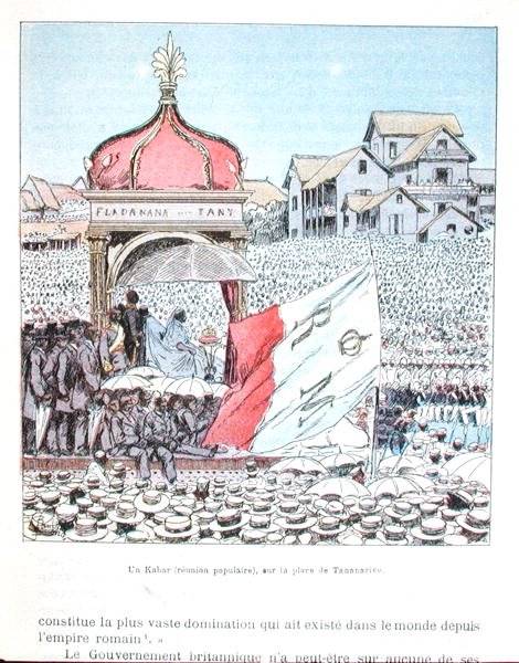 Festivalsamling i Tananarive med dronning Ranavalona III (1862-1917), fra 