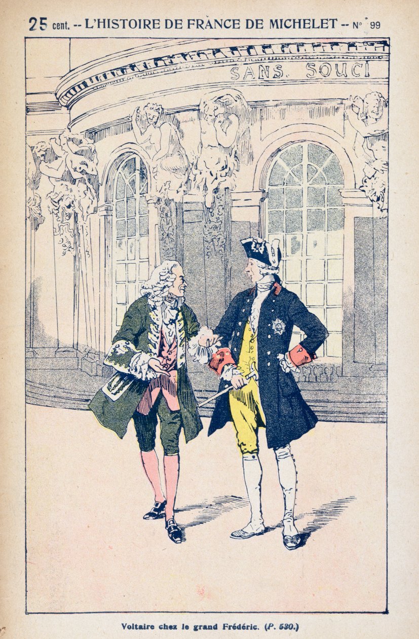 Francois Voltaire (1694-1778) med kong Frederik II af Preussen (1712-86) ved Sanssouci nær Potsdam, fra 