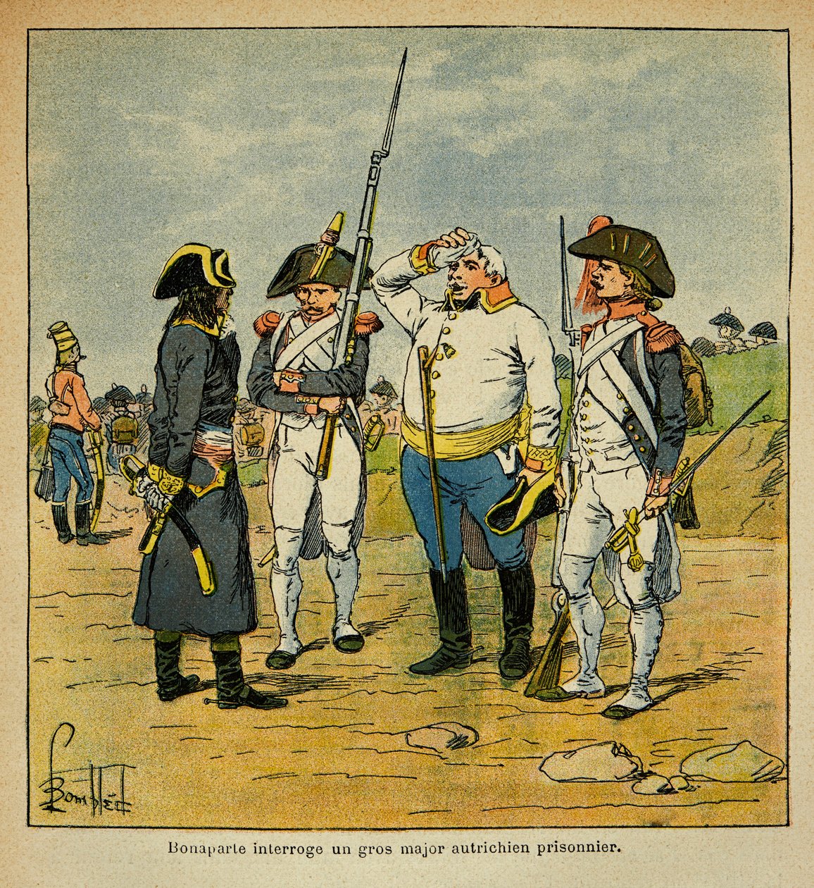 Illustration af Bombled Louis (1862-1927) fra grev Emmanuel de Las Cases (1766-1842): Under det italienske felttog forhører Bonaparte en østrigsk fangeofficer, privat samling af Louis Charles Bombled