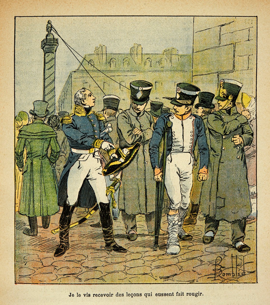 Illustration af Bombled Louis (1862-1927) fra bogen "The Memorial of Saint Helene" af Grev Emmanuel de Las Cases (1766-1842): En tidligere officer fra Napoleon, under restaurering, opfordrer tidligere værnepligtige til at afvise det kejserlige regime, Delv af Louis Charles Bombled