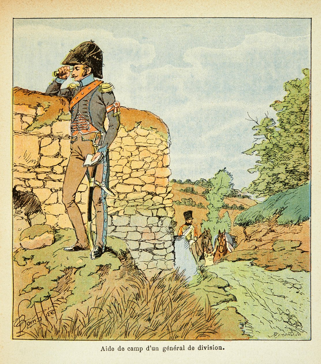Illustration af Bombled Louis (1862-1927) fra bogen "The Memorial of Saint Helene" af grev Emmanuel de Las Cases (1766-1842): Aide de camp for en divisionsgeneral fra den franske hær, privatsamling af Louis Charles Bombled