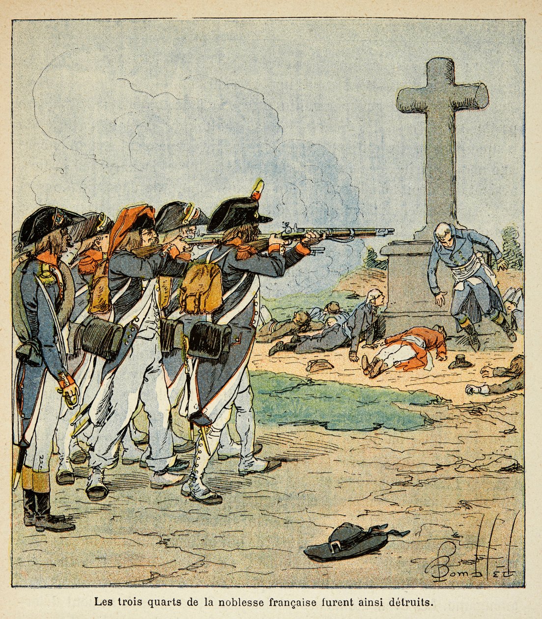 Illustration af Bombled Louis (1862-1927) fra bogen "The Memorial of Saint Helene" af grev Emmanuel de Las Cases (1766-1842): Des Chouans Shootout under Vendee-krigen, privat samling af Louis Charles Bombled
