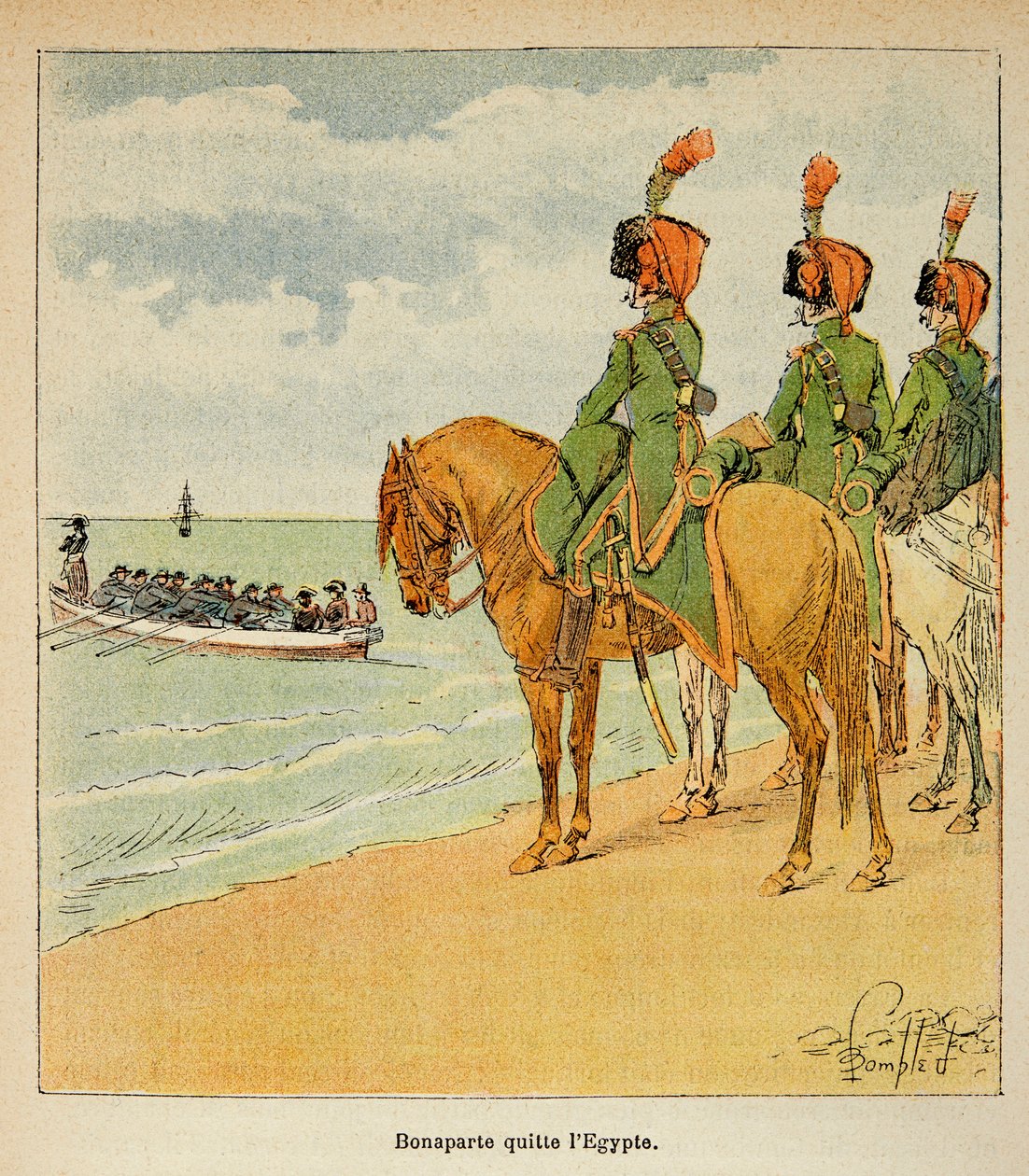 Illustration af Bombled Louis (1862-1927) fra bogen "The Memorial of Saint Helene" af grev Emmanuel de Las Cases (1766-1842): Bonaparte forlod Egypten den 23. august 1799, privat samling af Louis Charles Bombled