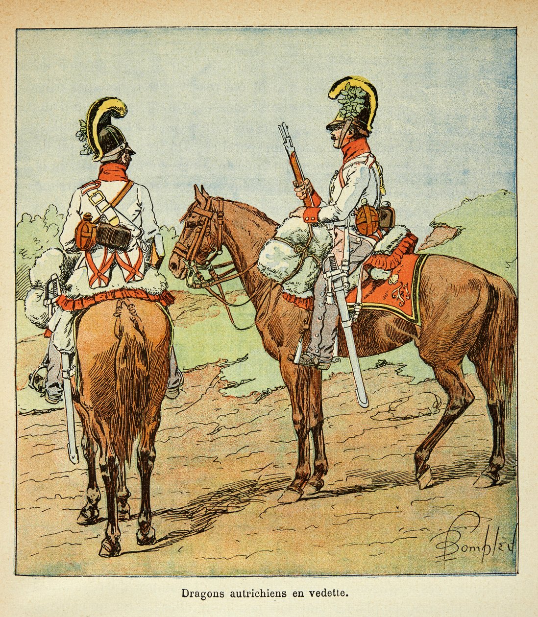 Illustration af Bombled Louis (1862-1927) fra bogen "The Memorial of Saint Helene" af grev Emmanuel de Las Cases (1766-1842): Østrigske drager fremhævede, privat samling af Louis Charles Bombled