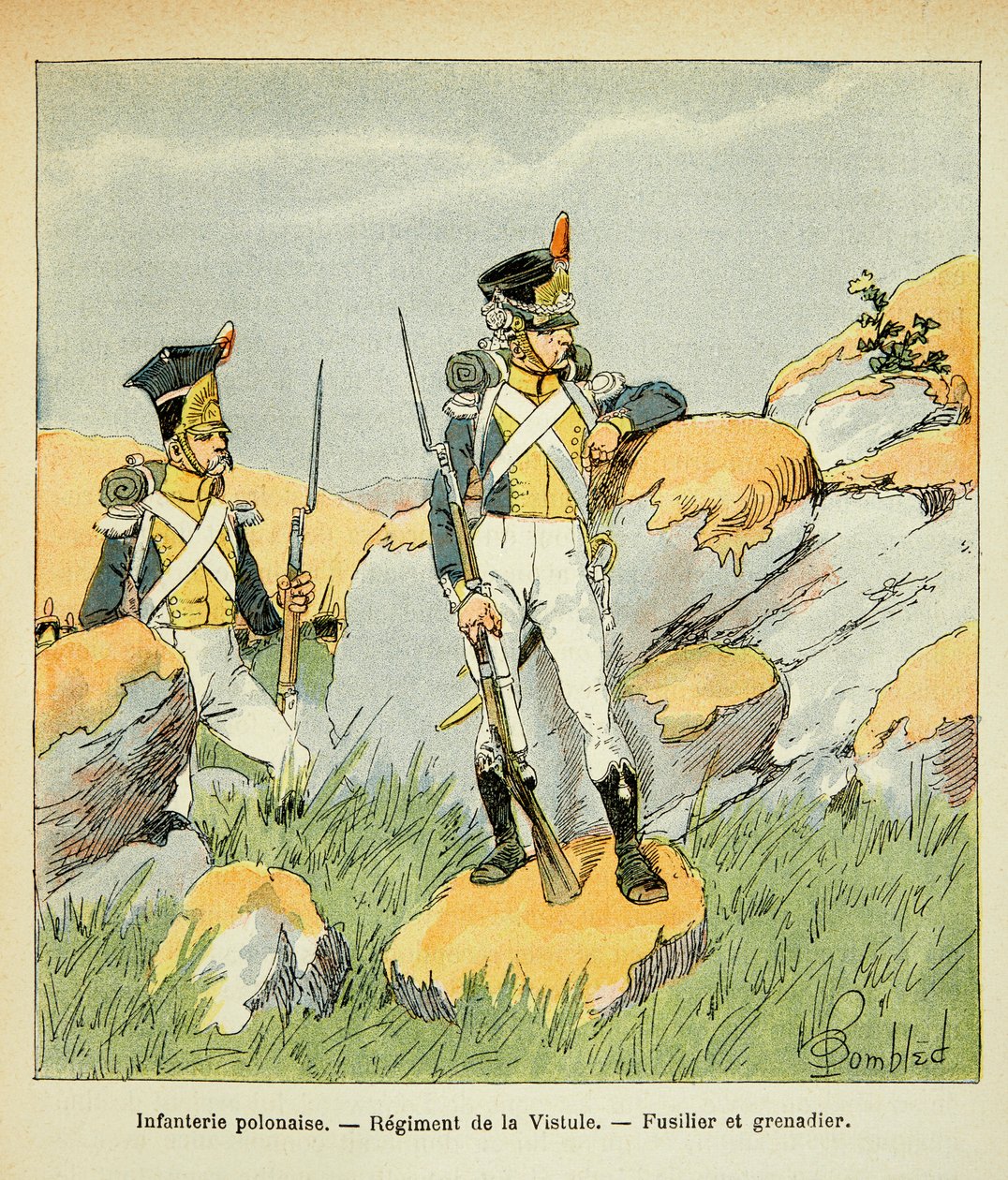 Illustration af Bombled Louis (1862-1927) fra bogen "The Memorial of Saint Helene" af Grev Emmanuel de Las Cases (1766-1842): Polsk infanteri; Regiment af Vistula; fusilier og grenadier, Privatsamling af Louis Charles Bombled