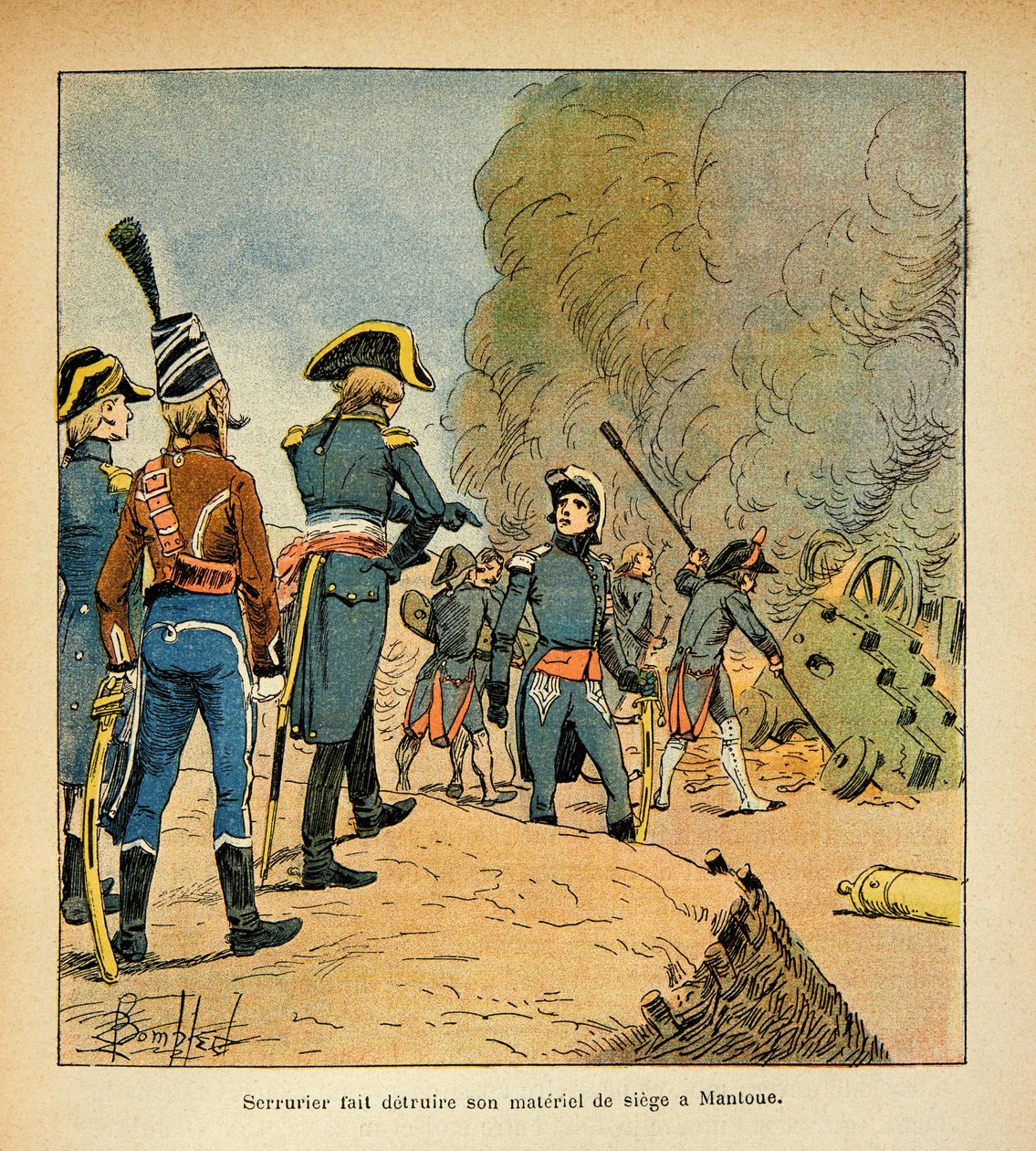 Illustration af Bombled Louis (1862-1927) fra bogen "The Memorial of Saint Helene" af grev Emmanuel de Las Cases (1766-1842): Låsesmed får sine våben ødelagt i hovedkvarteret i Mantua, privat samling af Louis Charles Bombled