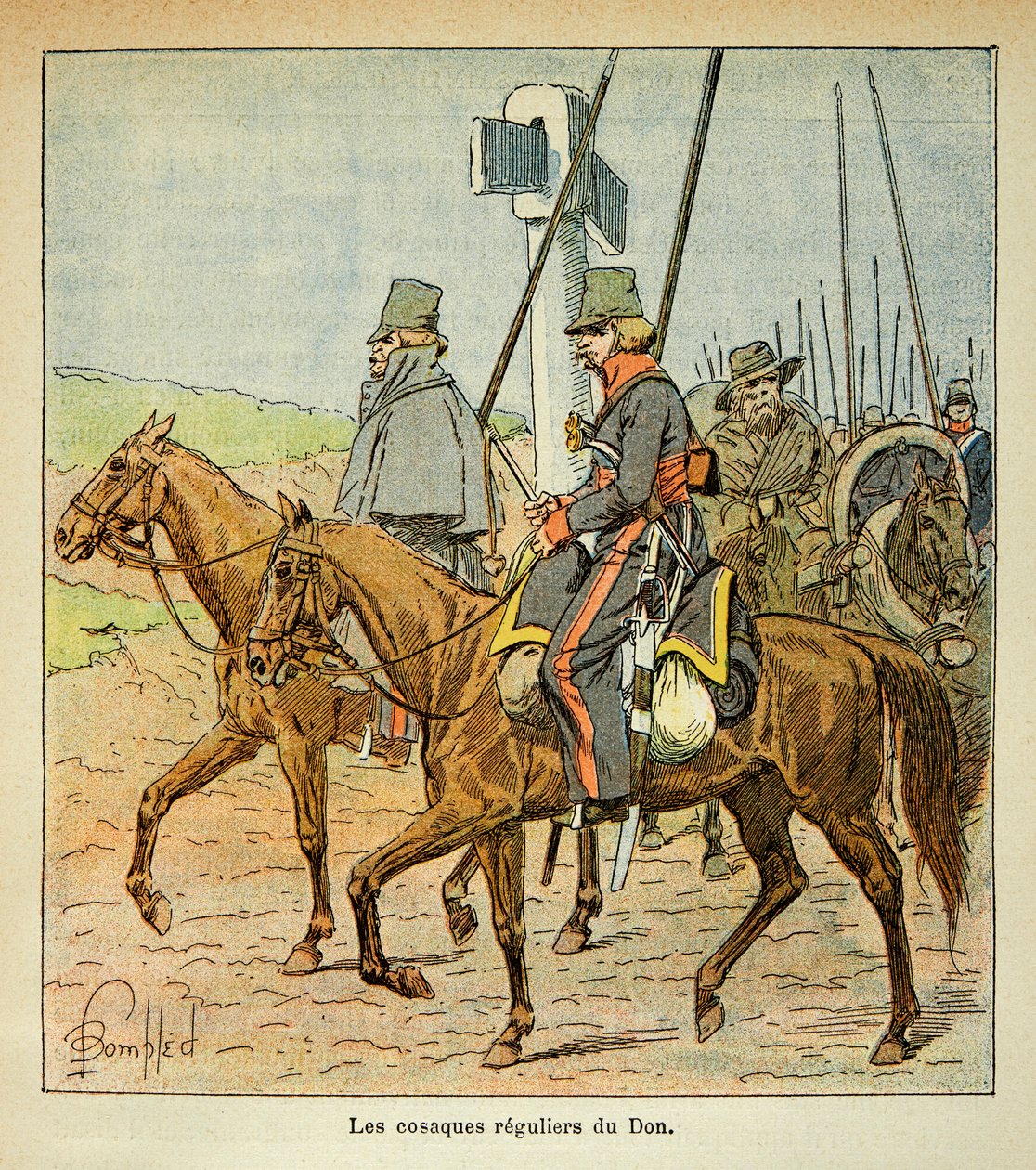 Illustration af Bombled Louis (1862-1927) fra bogen "The Memorial of Saint Helene" af Grev Emmanuel de Las Cases (1766-1842): The Cossacks of the Don, Privat Samling af Louis Charles Bombled