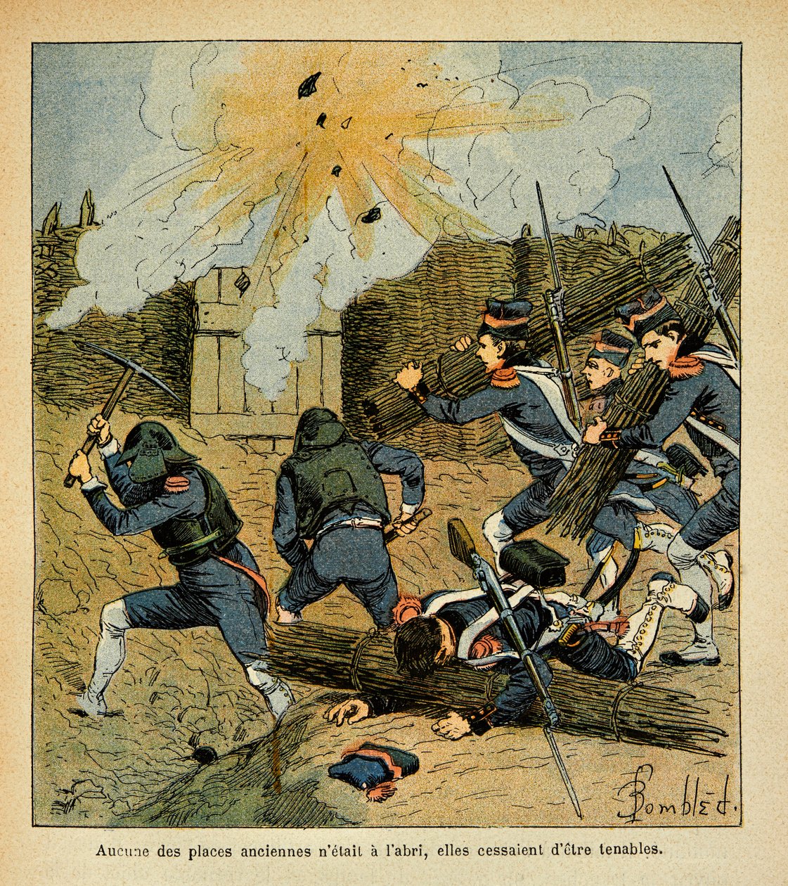 Illustration af Bombled Louis (1862-1927) fra bogen "The Memorial of Saint Helene" af Grev Emmanuel de Las Cases (1766-1842): Siege of a City, Private Collection af Louis Charles Bombled
