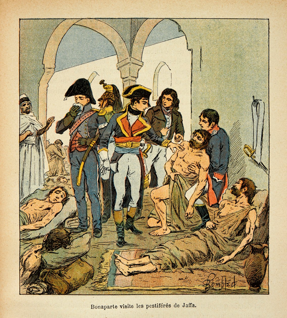 Illustration af Bombled Louis (1862-1927) fra bogen "The Memorial of Saint Helene" af grev Emmanuel de Las Cases (1766-1842): Bonaparte besøger pestiferes i Jaffa, privat samling af Louis Charles Bombled