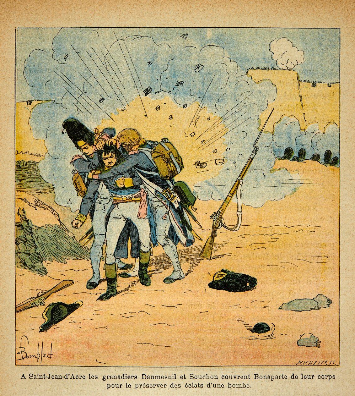 Illustration af Bombled Louis (1862-1927) fra bogen "The Memorial of Saint Helene" af Grev Emmanuel de Las Cases (1766-1842): Ved belejringen af Saint Jean d