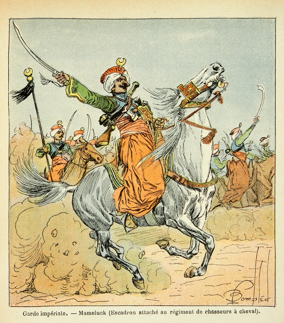Illustration af Bombled Louis (1862-1927) fra bogen "The Memorial of Saint Helene" af Grev Emmanuel de Las Cases (1766-1842): Mamluk of the Imperiale Guard, Privat Samling af Louis Charles Bombled