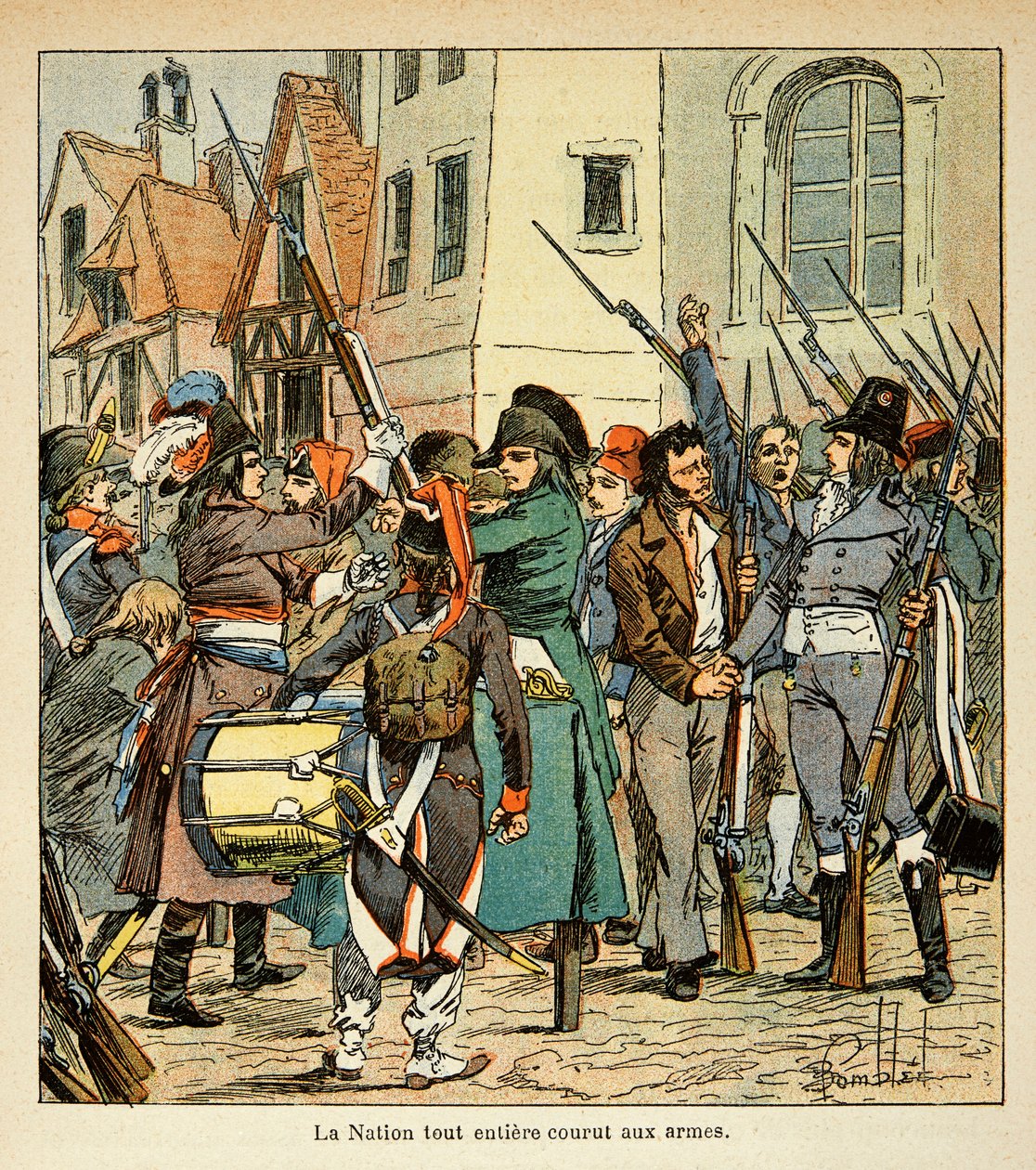 Illustration af Bombled Louis (1862-1927) fra bogen "The Memorial of Saint Helene" af grev Emmanuel de Las Cases (1766-1842): Hele nationen løb til våben mod englænderne, privatsamling af Louis Charles Bombled
