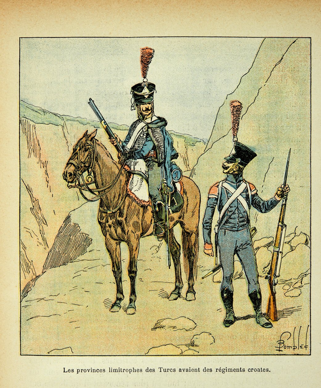 Illustration af Bombled Louis (1862-1927) fra bogen "The Memorial of St. Helene" af Grev Emmanuel de Las Cases (1766-1842): Provinserne, der grænser op til tyrkerne, havde kroatiske regimenter, privat samling af Louis Charles Bombled
