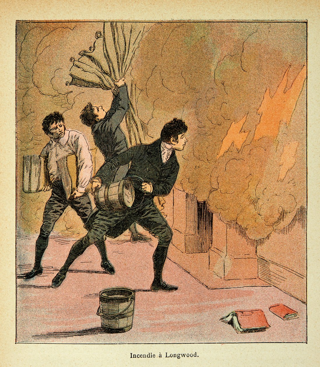 Illustration af Bombled Louis (1862-1927) fra bogen "The memorial se Sainte Helene" af Grev Emmanuel de Las Cases (1766-1842): Fire a Longwood, Private Collection af Louis Charles Bombled