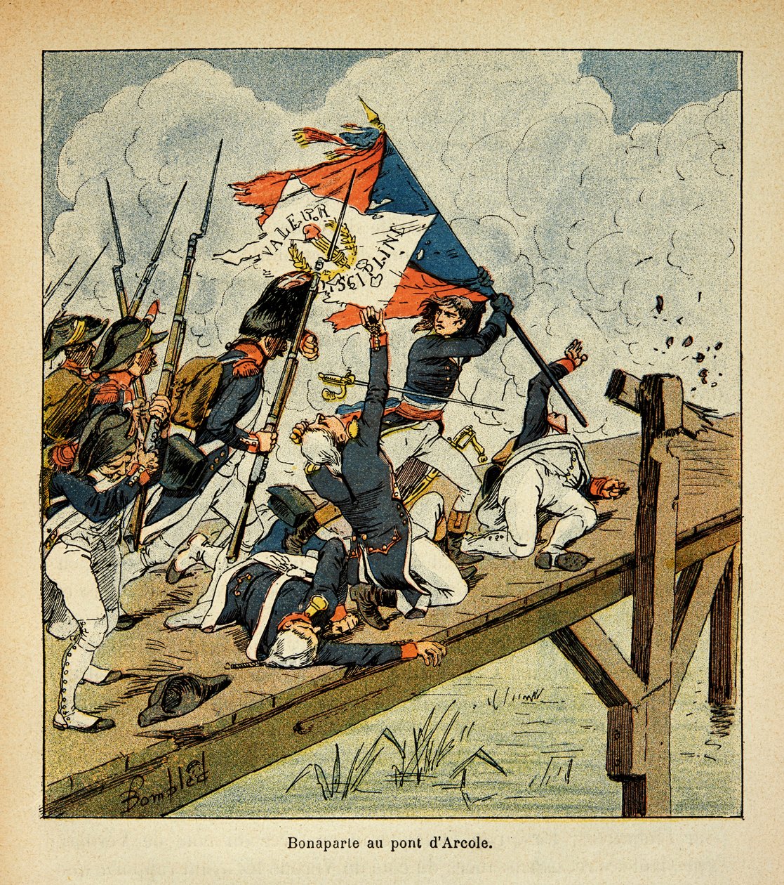 Illustration af Bombled Louis (1862-1927) fra bogen "The memorial se Sainte Helene" af grev Emmanuel de Las Cases (1766-1842): Bonaparte ved broen af Arcole, privat samling af Louis Charles Bombled