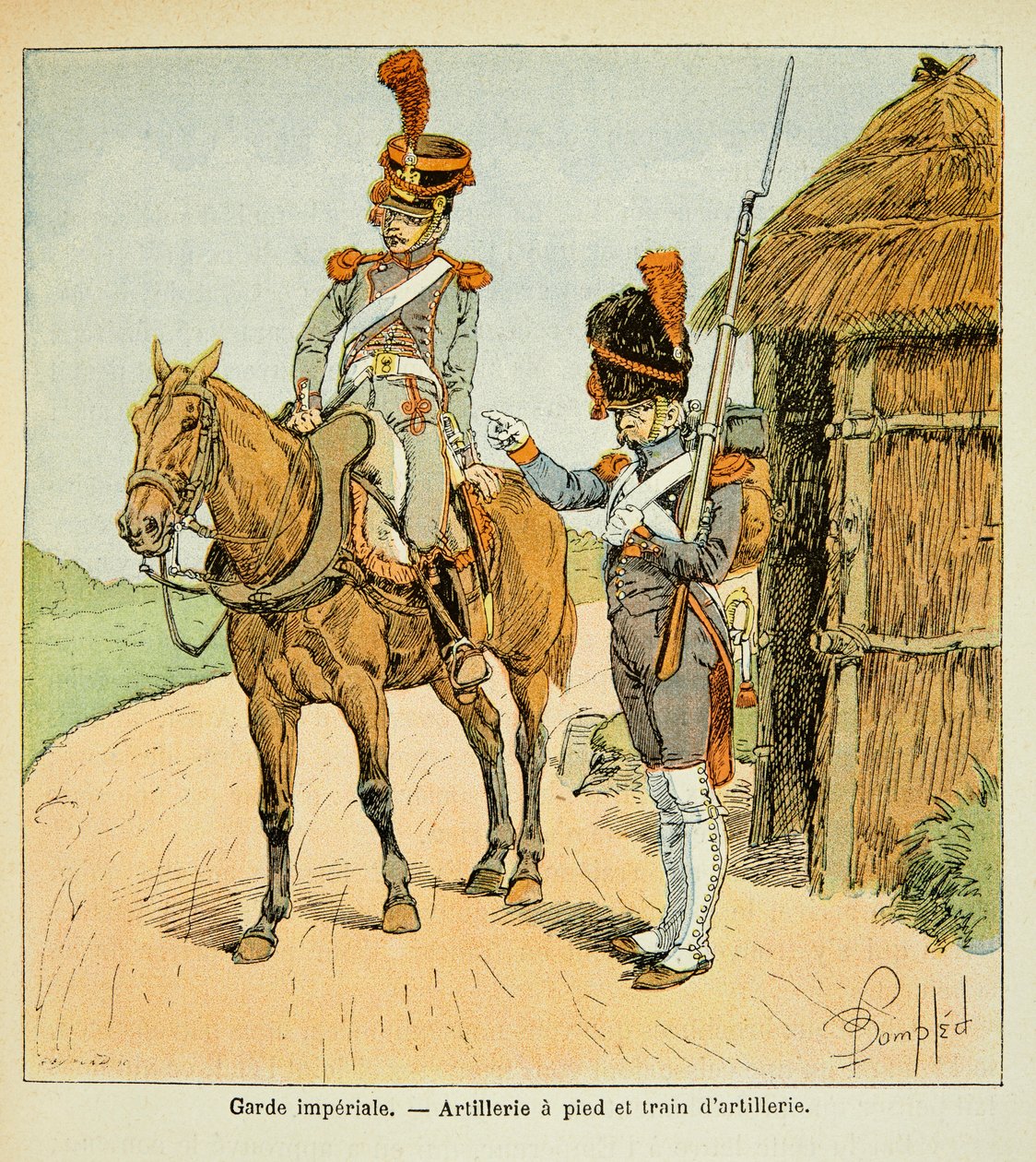 Illustration af den bombede Louis (1862-1927) fra bogen "The Memorial of Saint Helene" af grev Emmanuel de Las Cases (1766-1842): Den kejserlige garde: Artilleri til fods og artilleritog, privat samling af Louis Charles Bombled