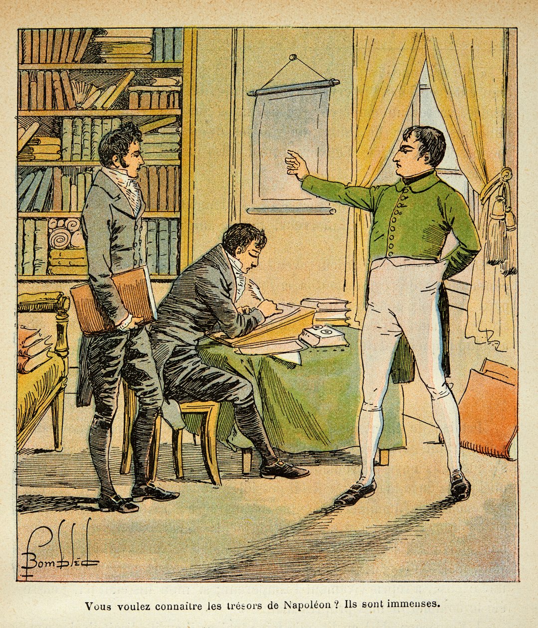 Illustration af den bombede Louis (1862-1927) fra bogen "The Memorial of Saint Helene" af grev Emmanuel de Las Cases (1766-1842): Napoleon dikterer sine mindesmærker til Las-sager, privat samling af Louis Charles Bombled