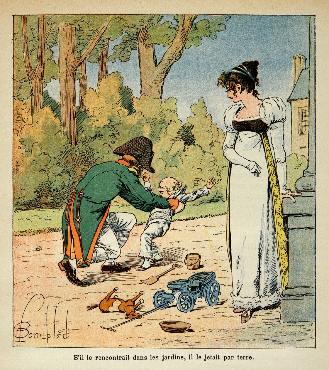 Illustration af den bombede Louis (1862-1927) fra bogen "The Memorial of Saint Helene" af grev Emmanuel de Las Cases (1766-1842): Napoleon leger med sin søn i nærværelse af Marie Louise, privat samling af Louis Charles Bombled