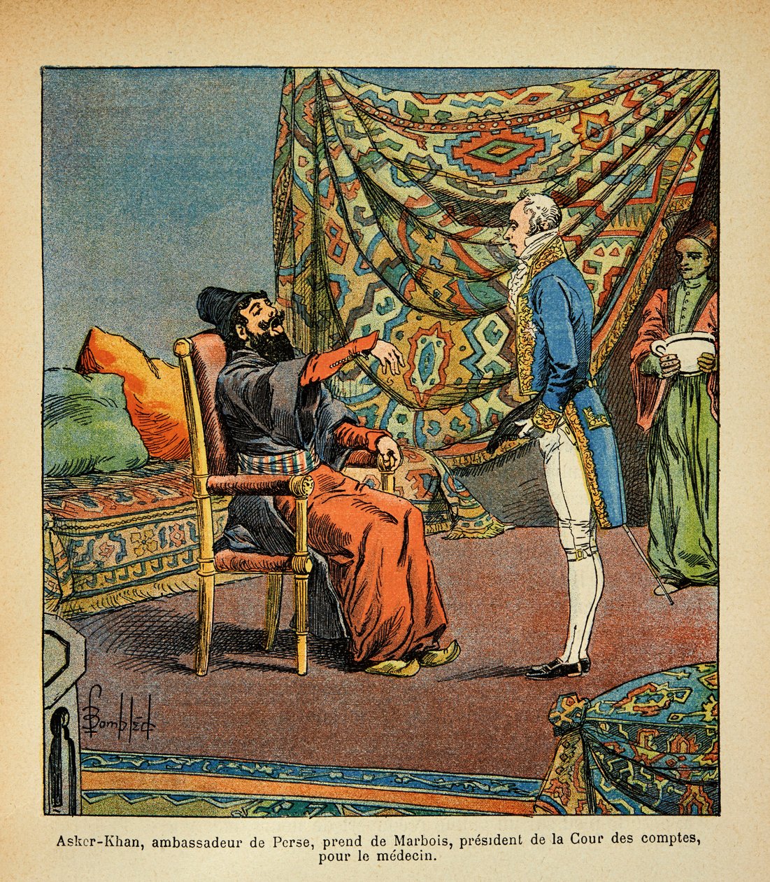 Bombed Louis (1862-1927) af Francois Barbe-Marbois, den persiske ambassadør, Asker - Khan, på besøg i Paris (Beard Marbois) (1745-1837), præsident af Louis Charles Bombled