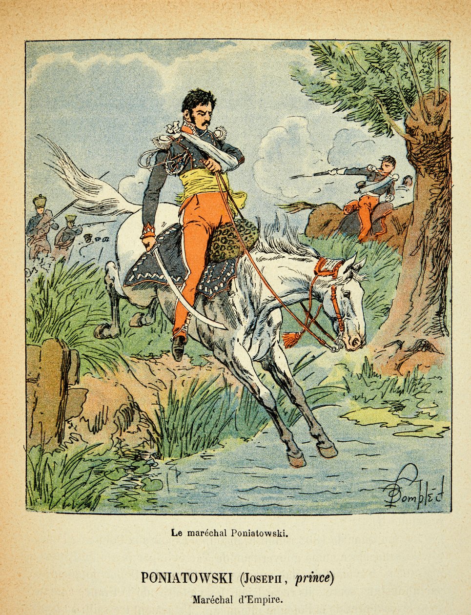 Illustration af den bombede Louis (1862-1927) fra bogen "The Memorial of Saint Helene" af grev Emmanuel de Las Cases (1766-1842): Portræt af marechal Jozef Antoni Poniatowski (1763-1813), privat samling af Louis Charles Bombled