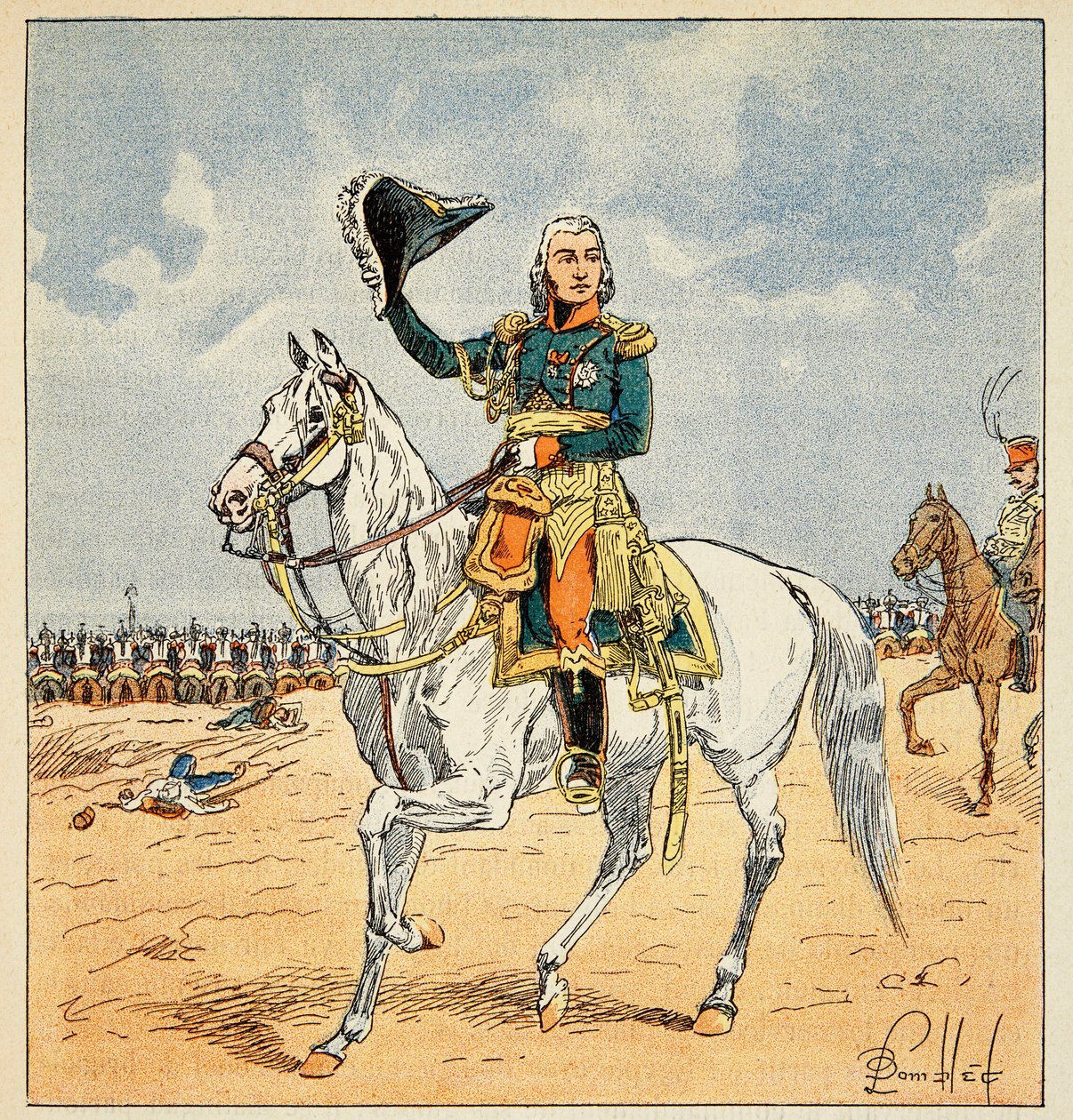 Illustration af den bombede Louis (1862-1927) fra bogen "The Memorial of Saint Helene" af grev Emmanuel de Las Cases (1766-1842): Rytterportræt af marechal Jean Baptiste Bessieres (1768-1813), hertug af Istrien, privat Kollektion af Louis Charles Bombled