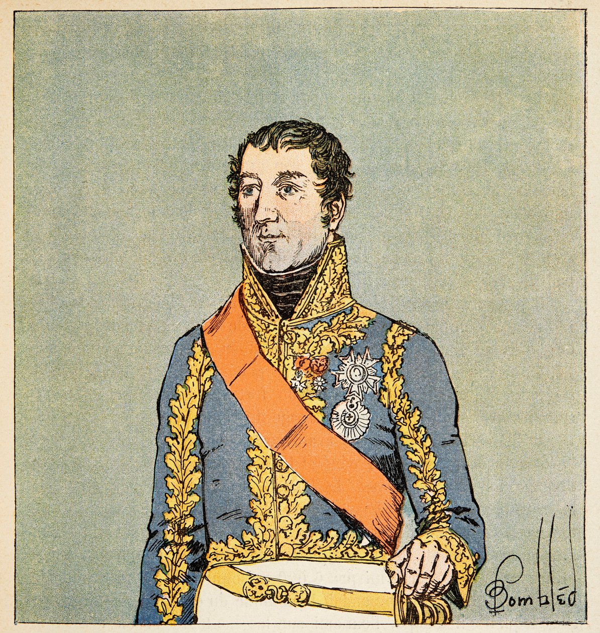 Illustration af den bombede Louis (1862-1927) fra bogen "The Memorial of Saint Helene" af grev Emmanuel de Las Cases (1766-1842): Portræt af Marechal Edouard Mortier (1768-1835), hertugen af Trevise, privat samling af Louis Charles Bombled