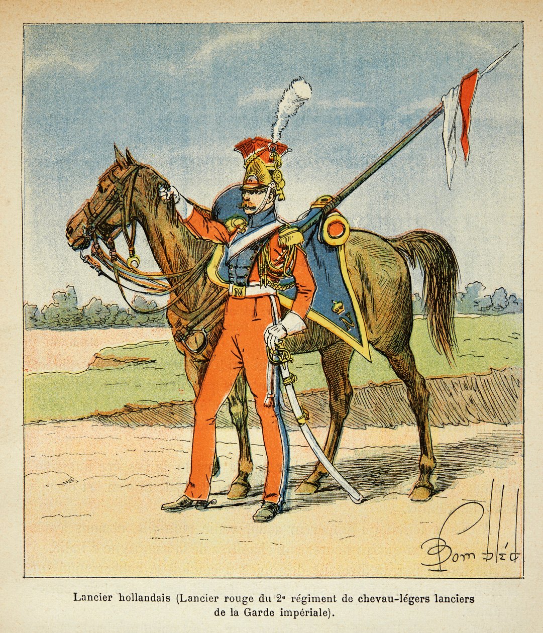 Illustration af den bombede Louis (1862-1927) fra bogen "The Memorial of Saint Helene" af grev Emmanuel de Las Cases (1766-1842): Portræt af en hollandsk Lancer (Red Lancer af 2. regiment af lette heste fra Kejserlige Garde), Privat Samling af Louis Charles Bombled