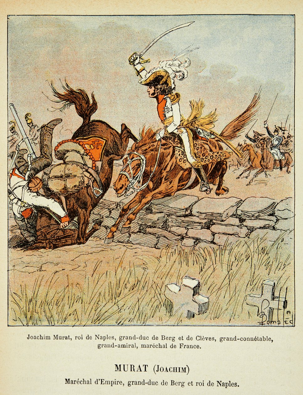 Illustration af den bombede Louis (1862-1927) fra bogen "The Memorial of Saint Helene" af grev Emmanuel de Las Cases (1766-1842): Joachim Murat (1767-1815) Charge, privat samling af Louis Charles Bombled